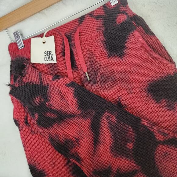 NEW Ser.O.Ya Ida Knit Distressed Red Tie-Dye Drawstring Jogger Track Pants - Picture 11 of 11